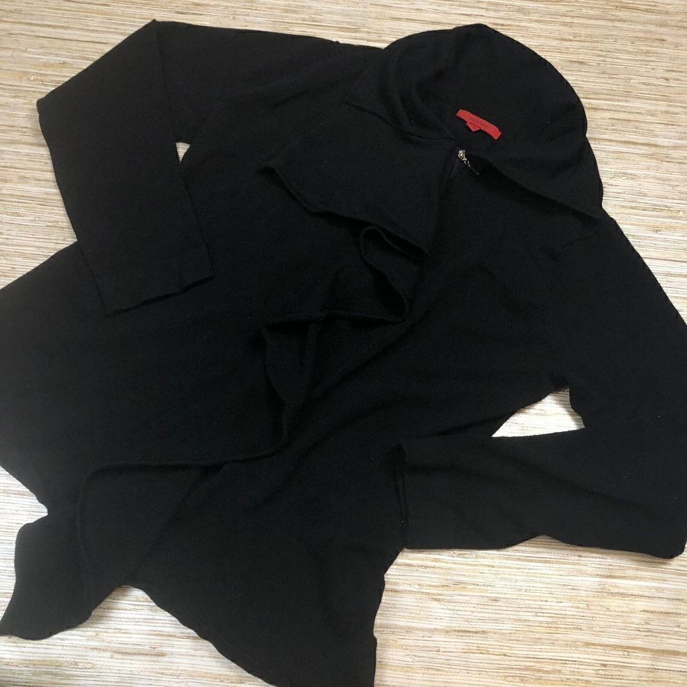 N-271 Coletane ruffle front zip sweater BLACK sz XL